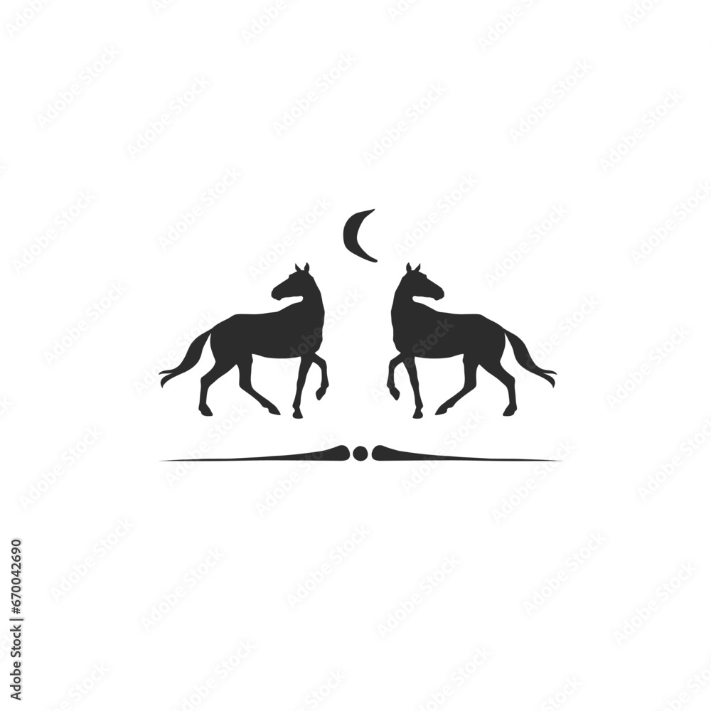 Fototapeta premium Hand drawn vector abstract horse logo silhouette illustration. Horse logo silhouette. Horse black emblem graphic. Vector animal horse logo symbol icon isolated on white background.