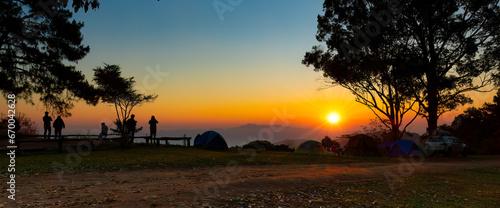 Sunrise in front of the hilltop camping ground