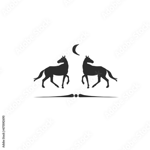 Hand drawn vector abstract horse logo silhouette illustration. Horse logo silhouette. Horse black emblem graphic. Vector animal horse logo symbol icon isolated on white background.