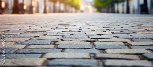 Close up of a cobblestone pavement with a granite texture creating an abstract background perspective