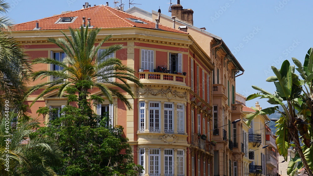 Naklejka premium A pretty building in Menton at the Côte d'Azur in France, in the month of June