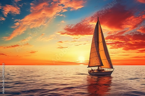 A picture capturing the essence of a sailboat sailing amidst summertime, representing the idea of travel, freedom, leisure, and vacation. Generative AI