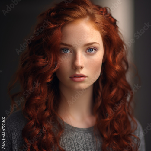 portrait of a beautiful woman model with red hair