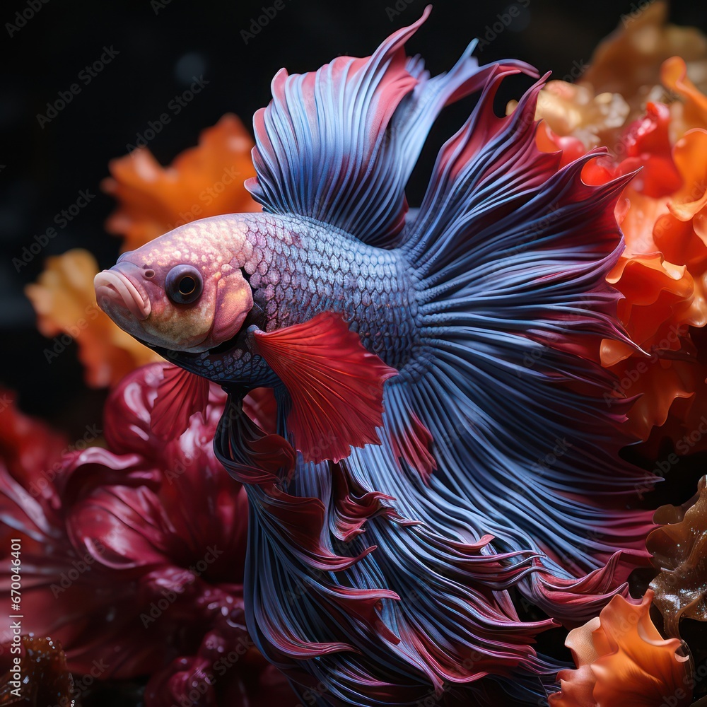 A stunning pink and purple Siamese fighting fish with its fins and tail ...