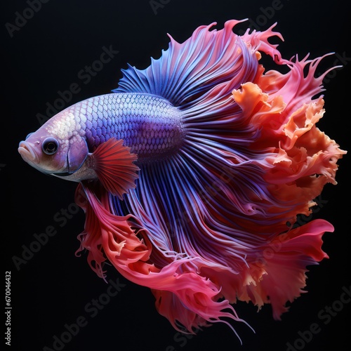 A gorgeous Betta fish or Siamese fighting fish in vibrant pink and purple, showing off its expanded fins and tail. © Matthew