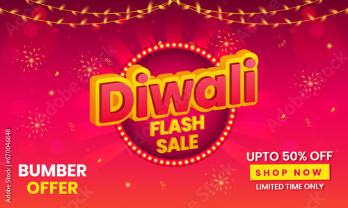 Biggest Indian festival sale banner, poster and website header vector illustration. Happy Diwali.