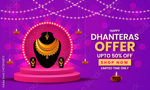 Happy Dhanteras Shopping day biggest sale on Gold. Happy Diwali Indina festival of Lights. photo