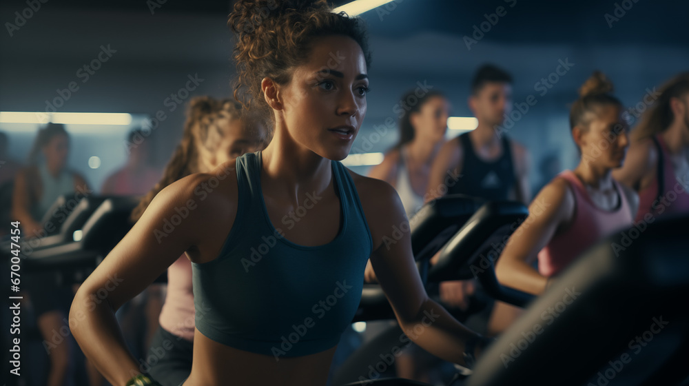 Group exercise class, spin class, workout, sweat, fitness, healthy active lifestyle Group exercise class, spin class, workout, sweat, fitness, healthy active lifestyle