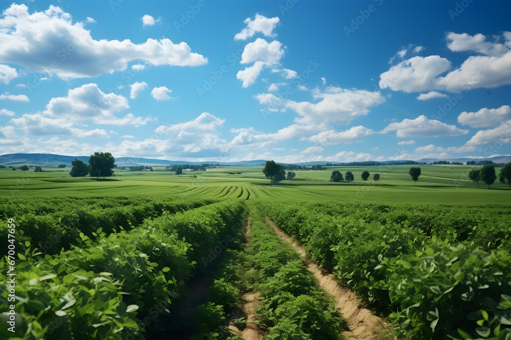 Fototapeta premium Wide soybean field stretching into the horizon.