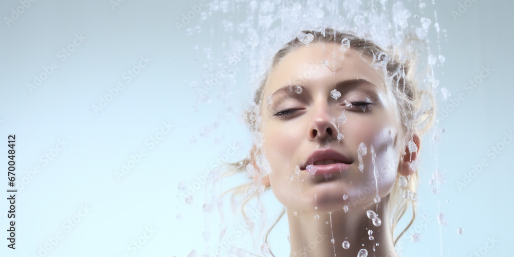 Fresh shower on sensitive soft skin concept on white background Generative AI Fresh shower on sensitive soft skin concept on white background Generative AI