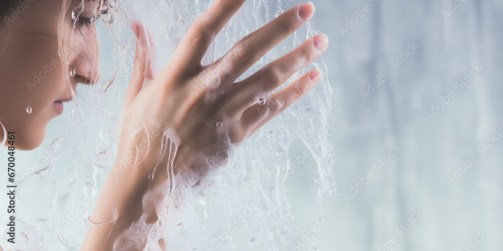 Fresh shower on sensitive soft skin concept on white background Generative AI