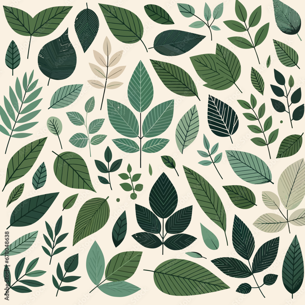 Harmonious Green Leaves Flat Vector Collage Harmonious Green Leaves Flat Vector Collage