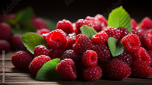 Raspberries on Rustic Wooden Table. Fresh Juicy Delicious and Ripe Garden Berries for Healthy Diet Culinary Delights. Closeup of Natural Strawberries with Copy Space. Eco Farming