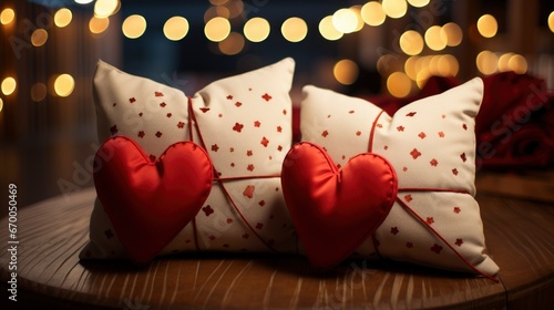 Red Heart Couple White Pillow, Background Image, Valentine Background Images, Hd