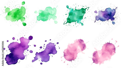 Vibrant Multicolor Watercolor Splashes on White Background © ZEKINDIGITAL