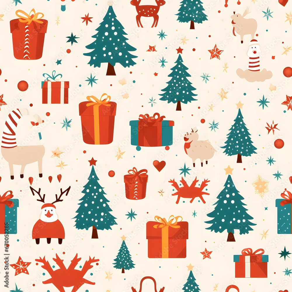 Seamless Pattern christmas elements on cream background