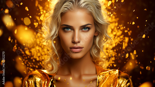 Radiant Golden Elegance: Contemporary Fashion Model in Stylish Attire © ZEKINDIGITAL