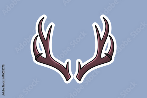 Beautiful Deer Antler Horn Sticker vector illustration. Animal nature icon concept. Wildlife animal deer antler horn sticker design logo with shadow.