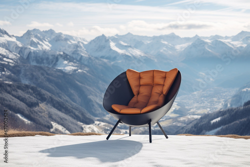 Modern chair funiture with landscape of mountains background.