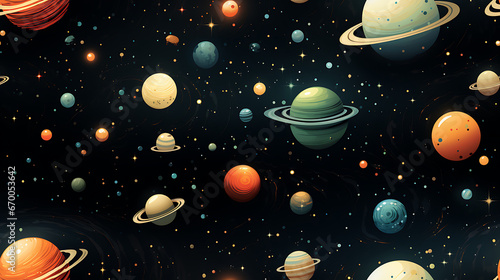 planets in space - Seamless tile. Endless and repeat print.