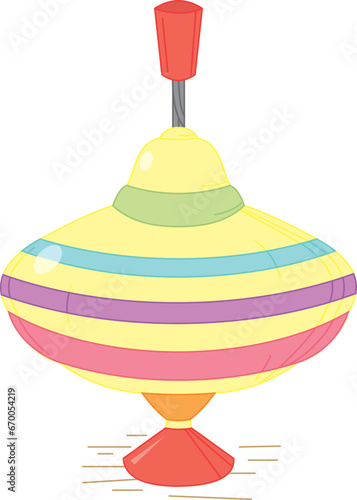 Colorful illustrations of retro children's toy spinning top. Vector drawing isolated on white