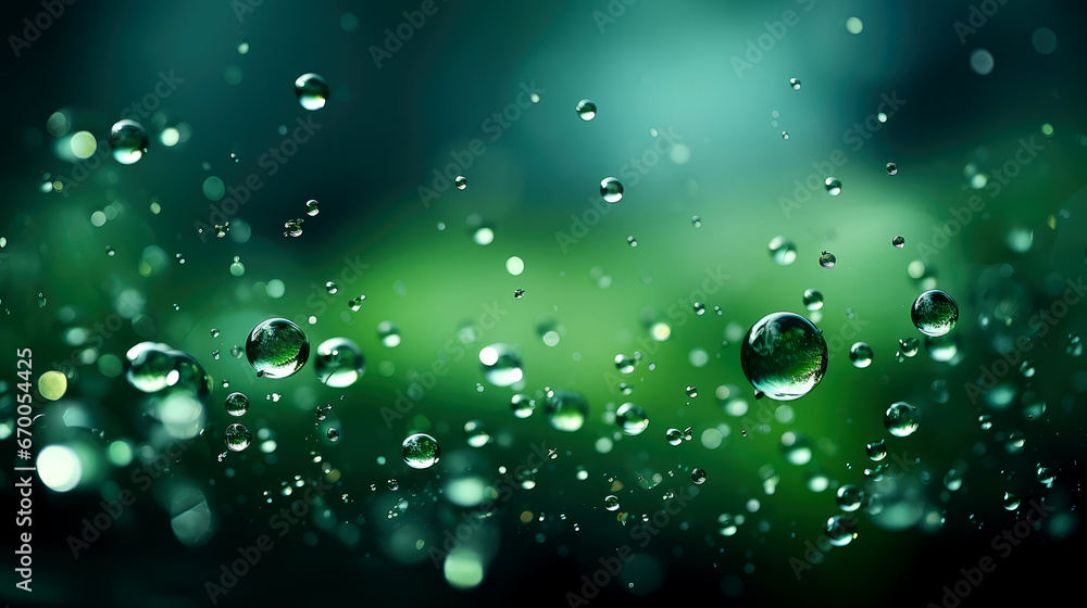 Green Bokeh with Water Drops: Lively Nature's Abstract