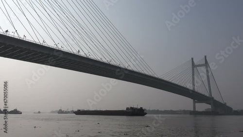 Overview of the modern Vidyasagar Setu bridge in Kolkata, India photo