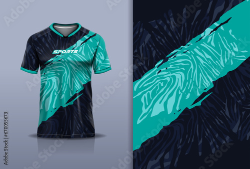 Tshirt mockup abstract grunge camouflage sport jersey design for football soccer, racing, esports, running, black green color photo