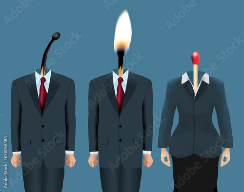 Tableau sur toile Employees with matches for heads are seen during phases of their careers