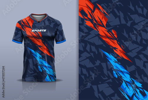 Tshirt mockup abstract grunge sport jersey design for football soccer, racing, esports, running, red blue color photo