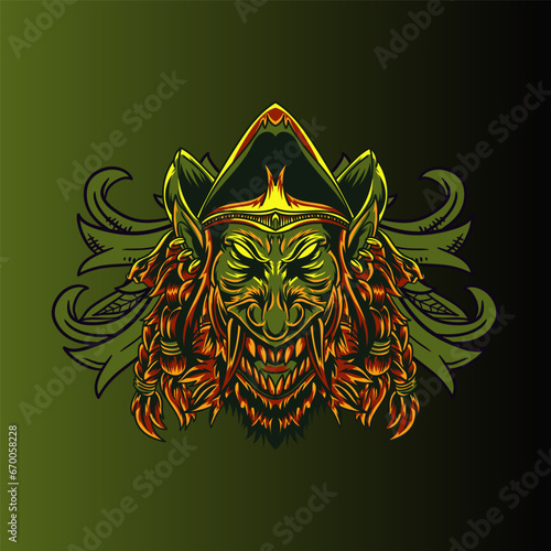 Aggressive wild demon beast head in colorful style vector illustration