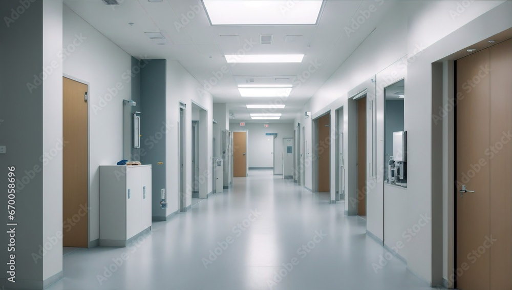 Empty Hospital Hallway. Interior of Empty Corridor in Hospital. Empty Hospital Hallway. Interior of Empty Corridor in Hospital.