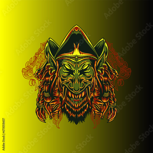 Aggressive wild demon beast head in colorful style vector illustration