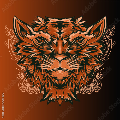 Aggressive wild demon beast head in colorful style vector illustration