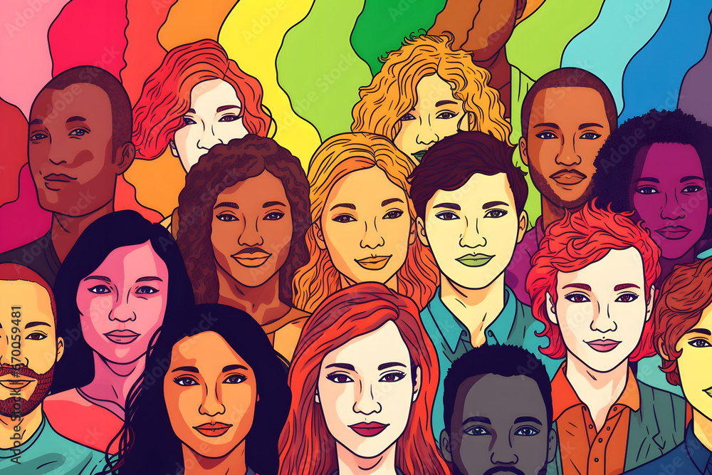 Diverse group of illustrated people with vibrant background colors