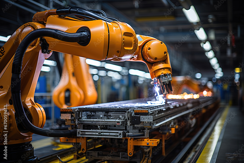 Robotic arm in assembly manufacturing factory Robotic arm in assembly manufacturing factory