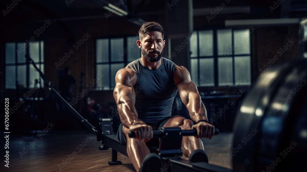 Gym Member Using The Rowing Machine