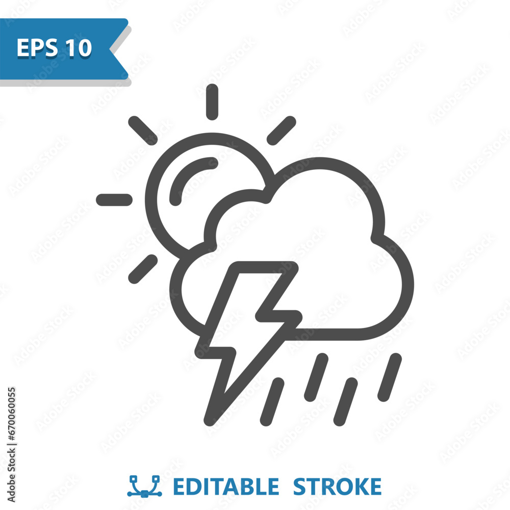 Storm Icon. Rain, Raining, Cloud, Sun, Lightning Bolt, Lightning Storm, Weather Storm Icon. Rain, Raining, Cloud, Sun, Lightning Bolt, Lightning Storm, Weather