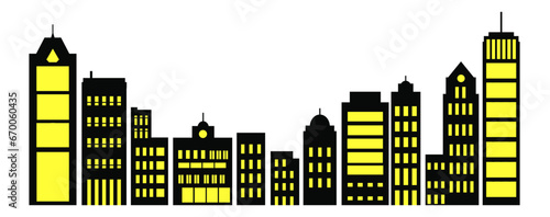 A set of silhouettes of city buildings, background cities flourishing