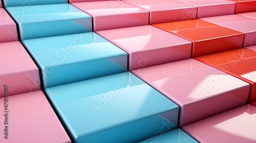 Abstract background of blue and pink plastic blocks. 3d Render  cubes  design  geometric. Wallpaper  illustration.