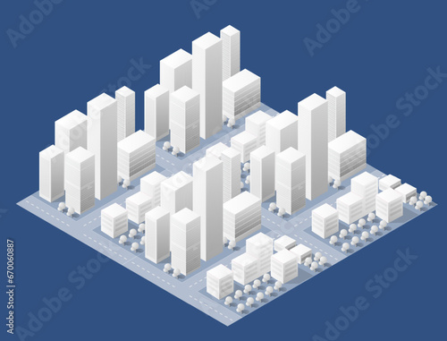 3d illustration map of the white city on white design street town buildings