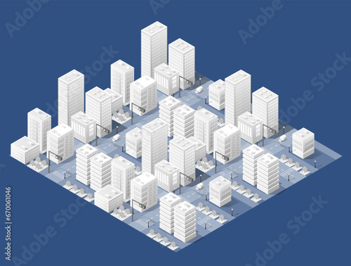 3d illustration map of the white city on white design street town buildings