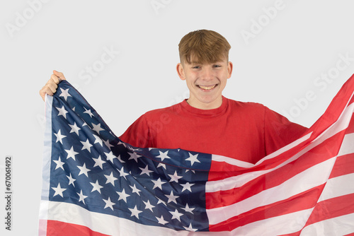 Teenage boy with the American Flag