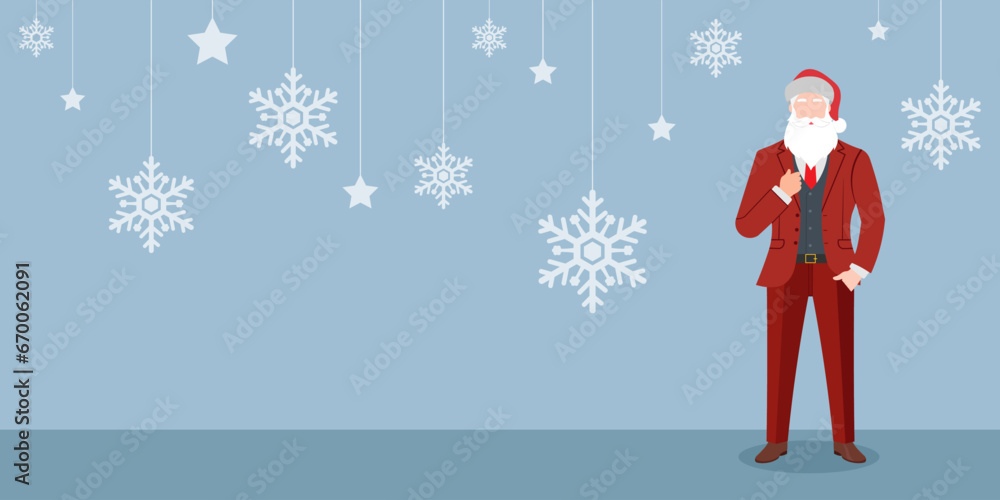 Smart Santa Claus character in red suit, Christmas blue background, For Christmas cards, banners, tags and labels. Merry Christmas and Happy New Year , Vector illustration Smart Santa Claus character in red suit, Christmas blue background, For Christmas cards, banners, tags and labels. Merry Christmas and Happy New Year , Vector illustration
