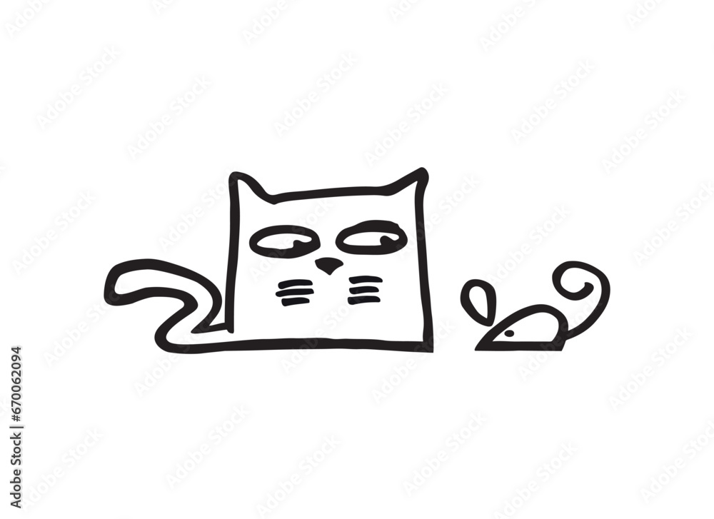 Cat and mouse. Fun, hand drawn vector illustration. Cat and mouse. Fun, hand drawn vector illustration.