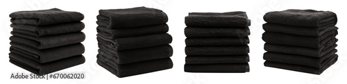 Stacks of black towels isolated on transparent background