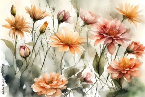watercolor flowers background © Image Studio