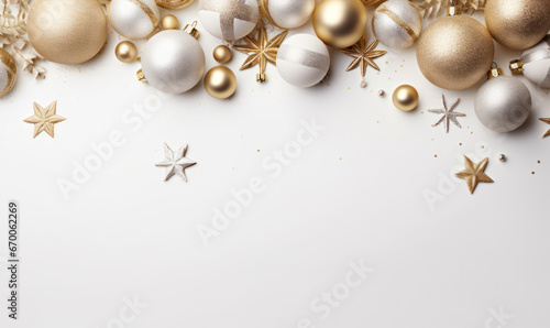 Frame of beautiful golden Christmas ornaments