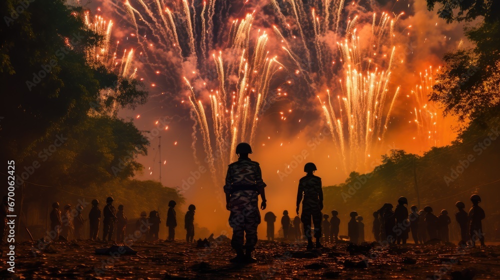 Firework with army, India Army Day - obrazy, fototapety, plakaty 