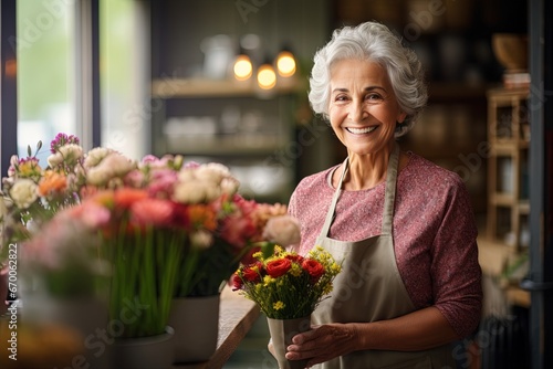 Radiant Joyful Senior Woman Embracing a Vibrant Life Retirement Bliss © AKKA
